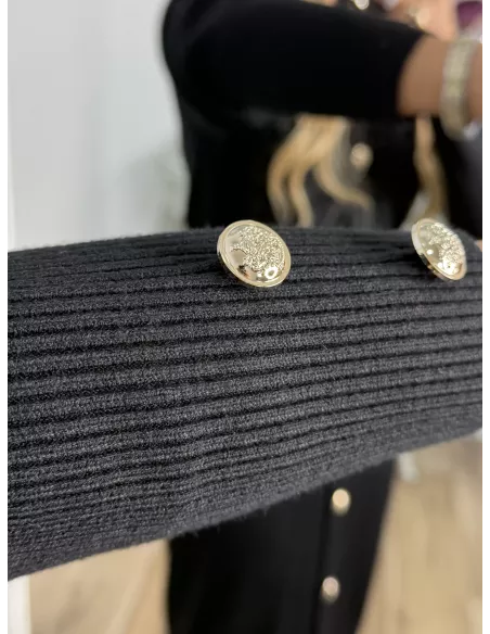 Vestido punto negro largo botones