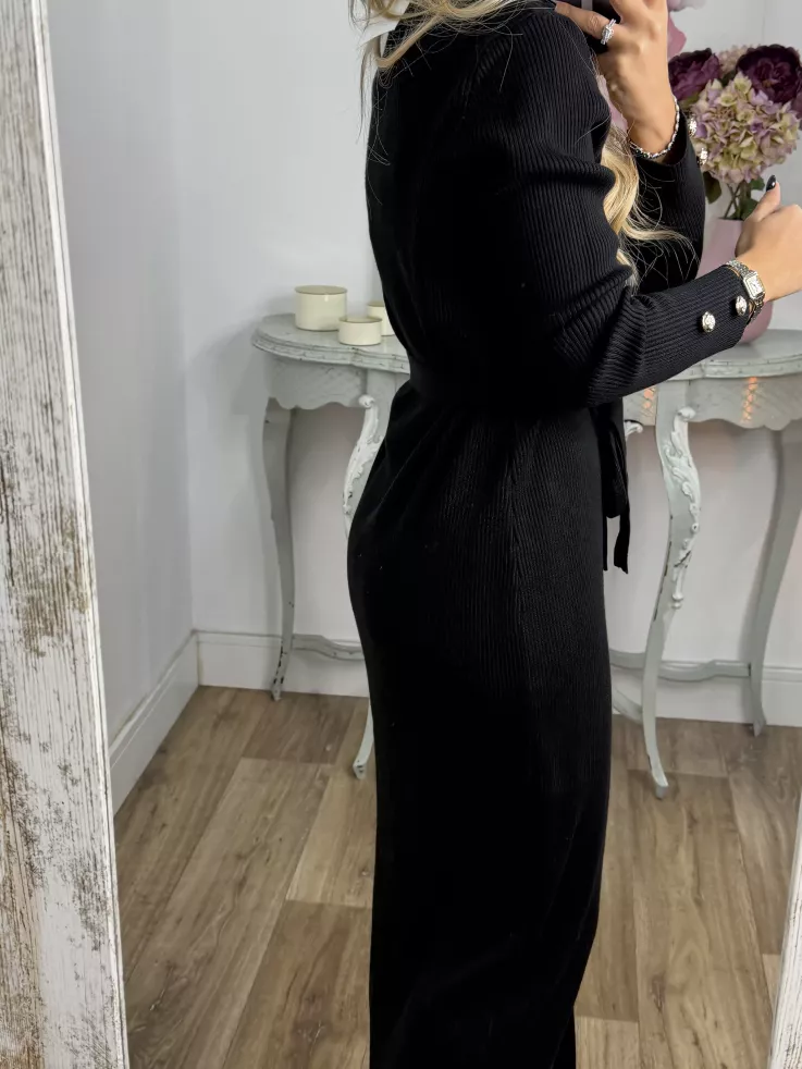 Vestido punto negro largo botones