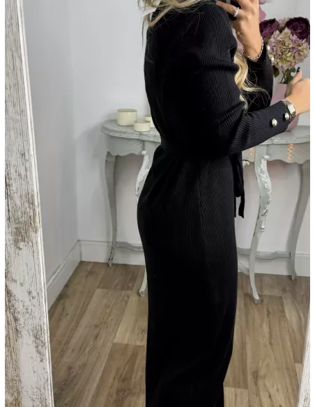 Vestido punto negro largo botones