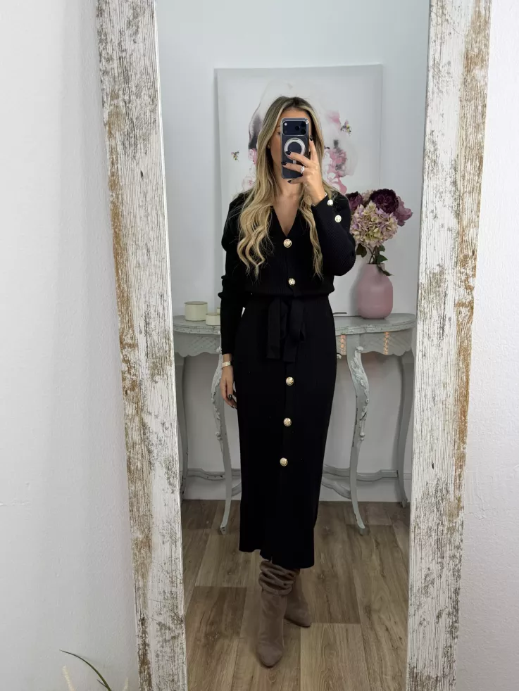 Vestido punto negro largo botones