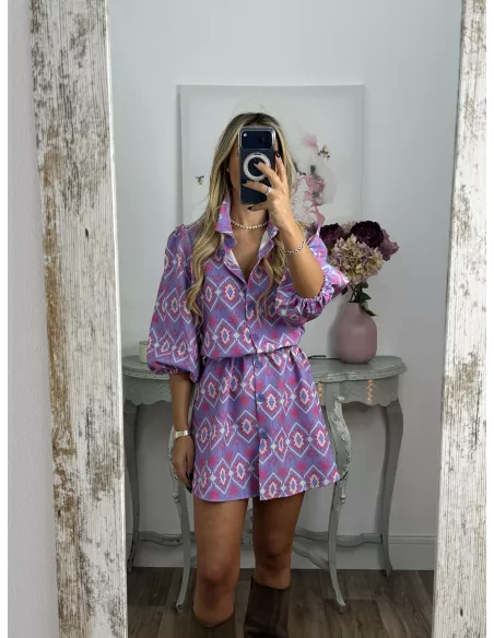 Vestido Victoria morado con rosa