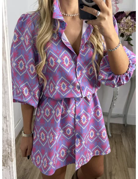 Vestido Victoria morado con rosa