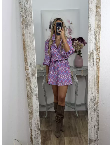Vestido Victoria morado con rosa