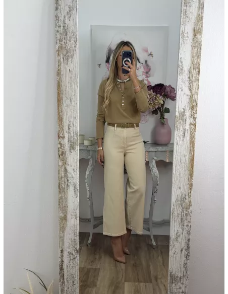 Camiseta algodón botones camel