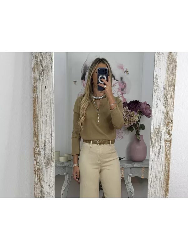 Camiseta algodón botones camel