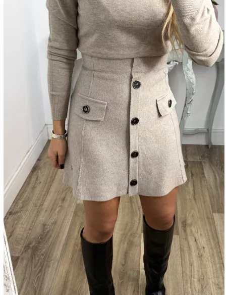 Falda de punto con botones taupe