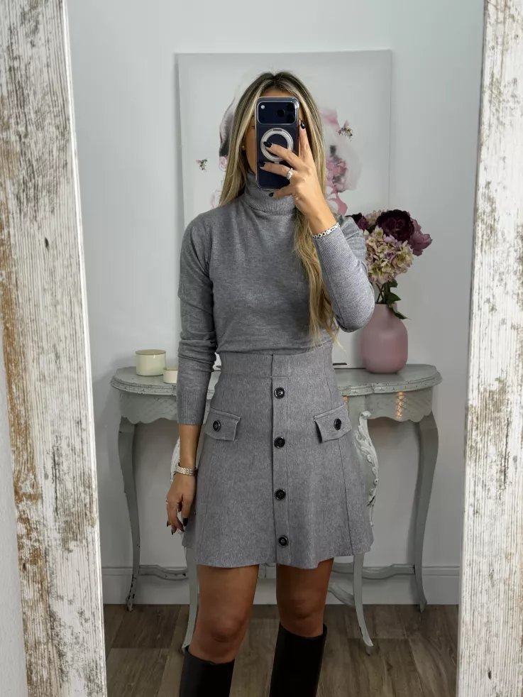 Falda punto con botones gris