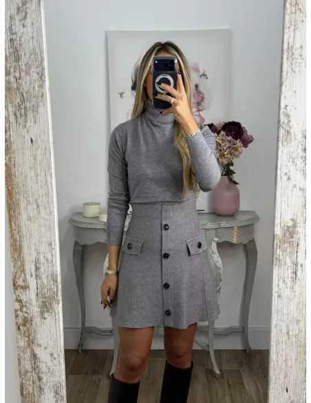 Falda punto con botones gris