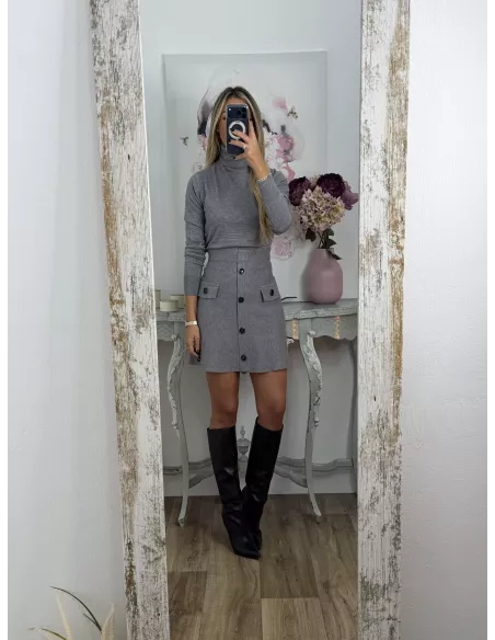 Falda punto con botones gris