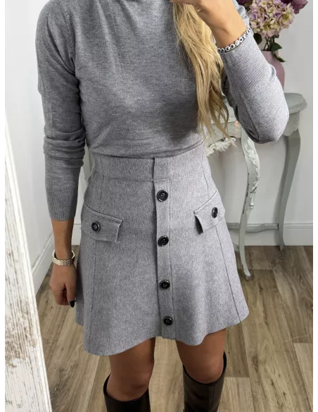 Falda punto con botones gris