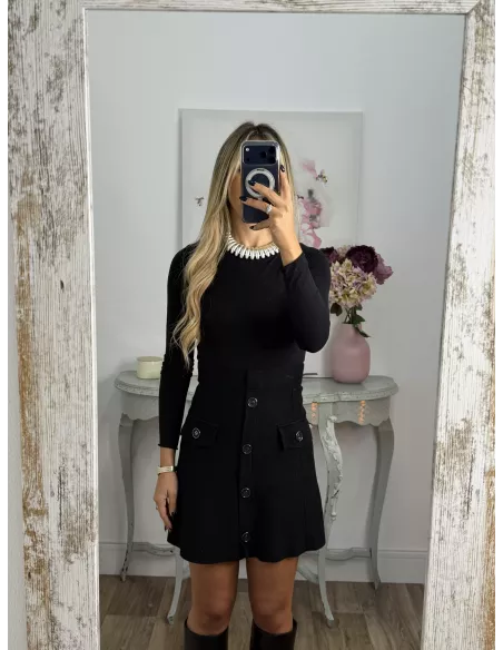 Falda de punto con botones negra