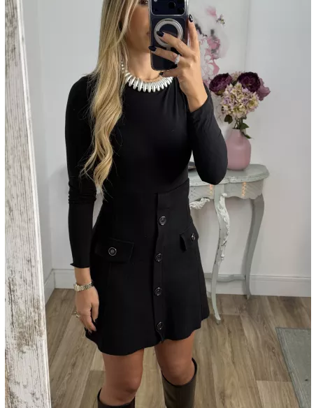 Falda de punto con botones negra