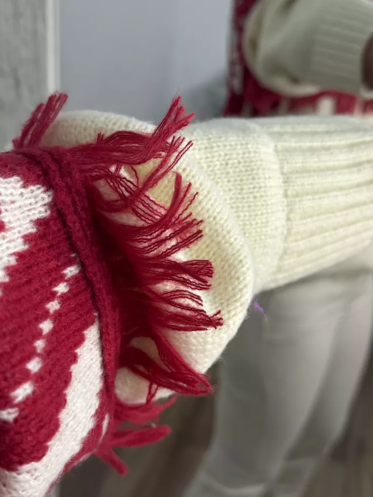 Jersey beige con flecos rojo