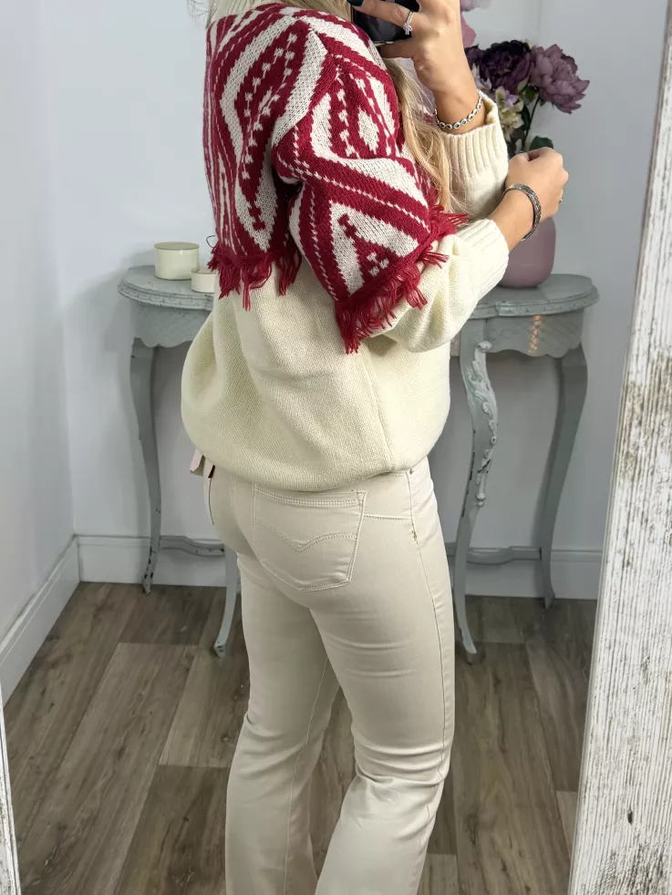 Jersey beige con flecos rojo