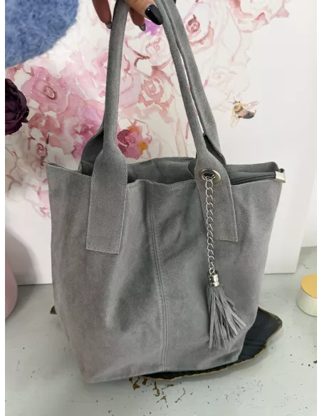 Bolso tipo serraje gris