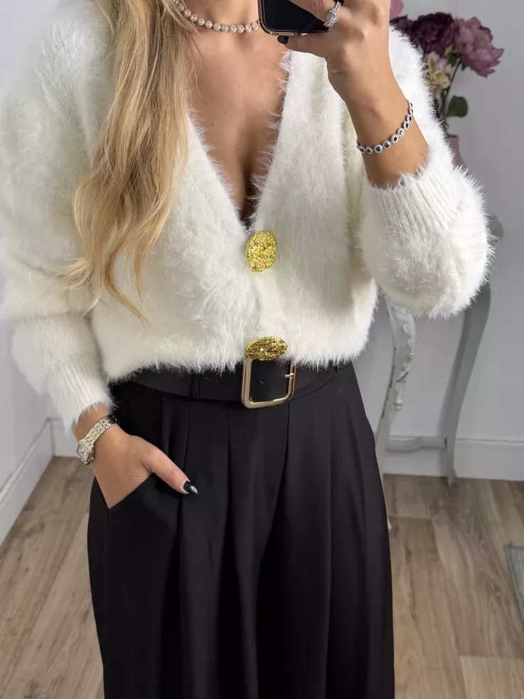 Rebeca blanca botones grandes dorados