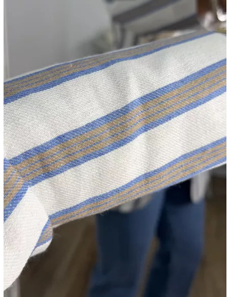 Chaqueta de rayas azul y camel