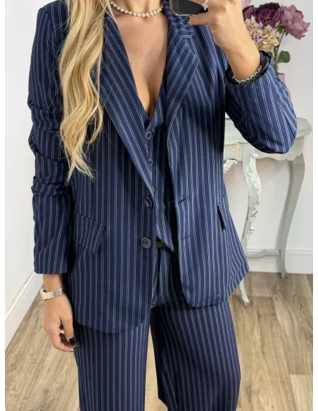 Chaqueta azul marino con raya diplomática
