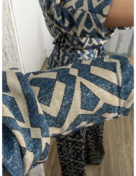 Conjunto brillo estampado azul y arenas