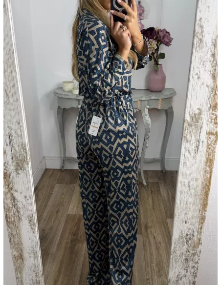 Conjunto brillo estampado azul y arenas