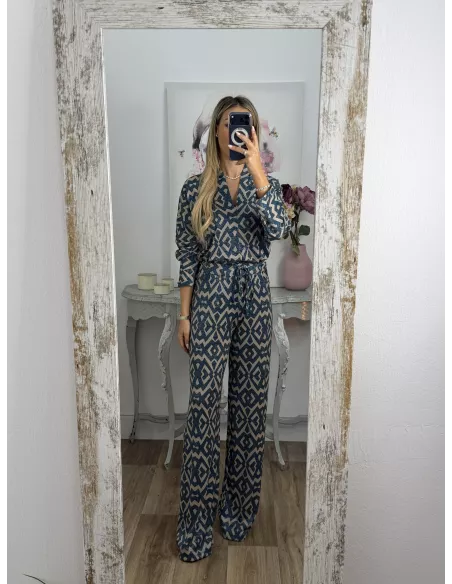 Conjunto brillo estampado azul y arenas