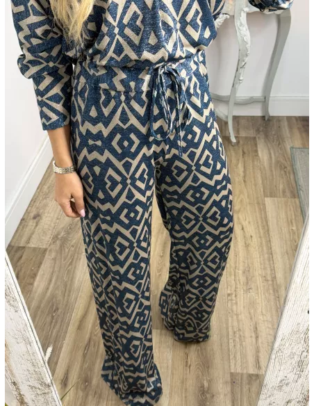 Conjunto brillo estampado azul y arenas