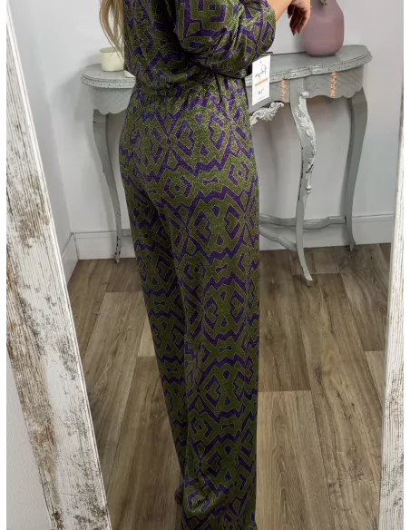 Conjunto brillo estampado verde y morado