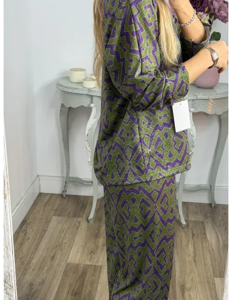 Conjunto brillo estampado verde y morado