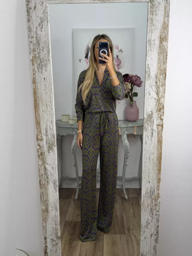 Conjunto brillo estampado verde y morado