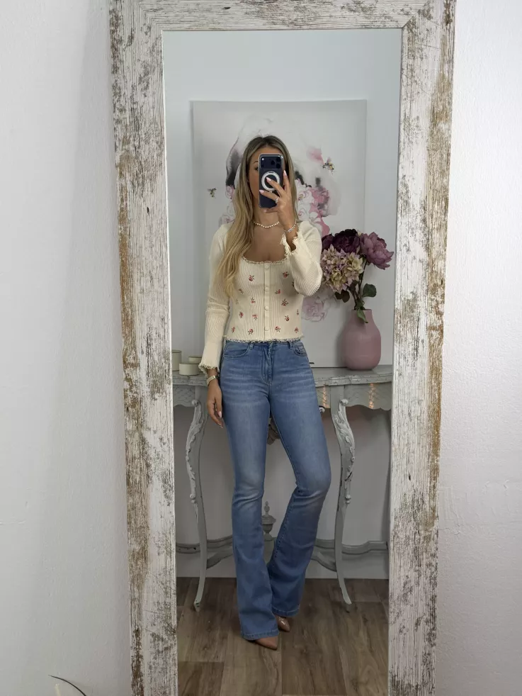 Top canalé beige de flores