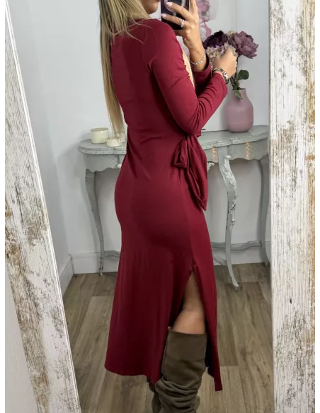 Vestido Algodón color vino nudo cintura