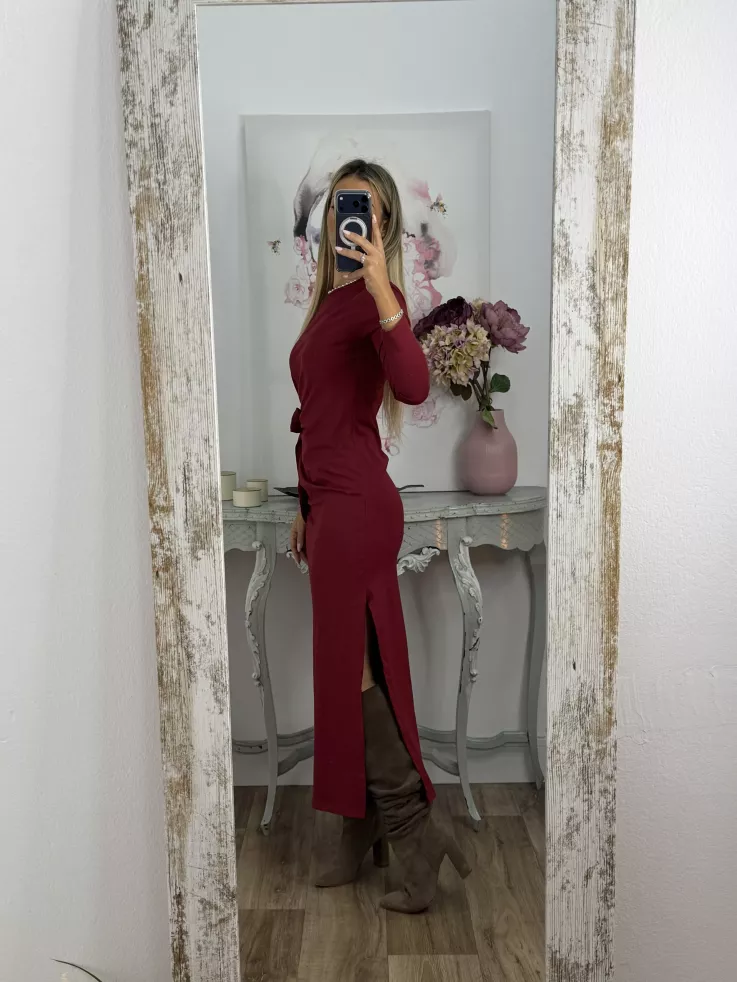 Vestido Algodón color vino nudo cintura