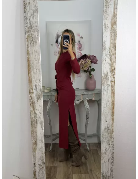 Vestido Algodón color vino nudo cintura
