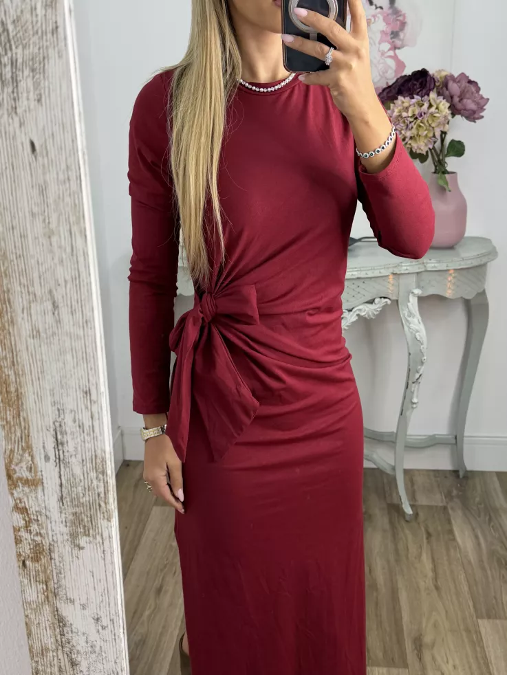 Vestido Algodón color vino nudo cintura