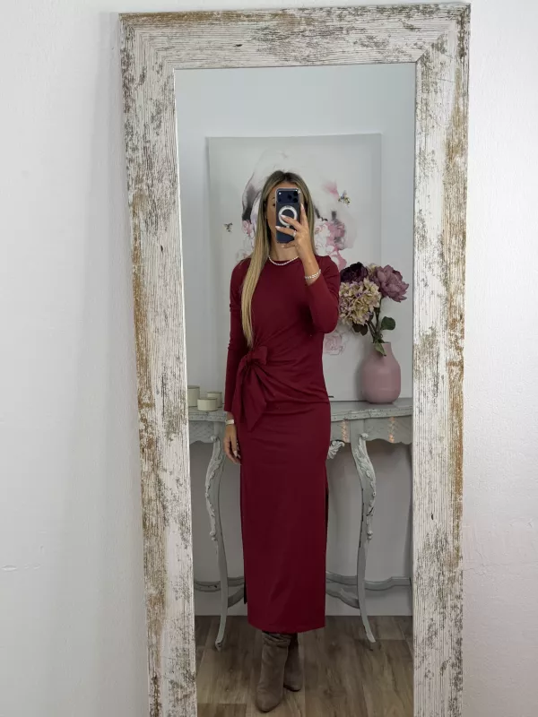 Vestido Algodón color vino nudo cintura