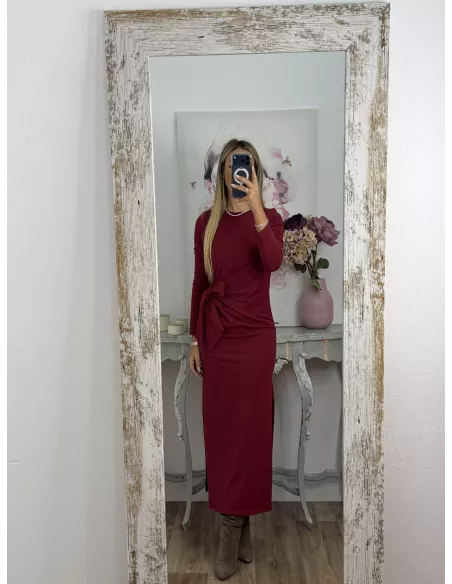 Vestido Algodón color vino nudo cintura