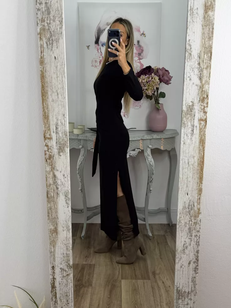 Vestido Algodón negro nudo cintura