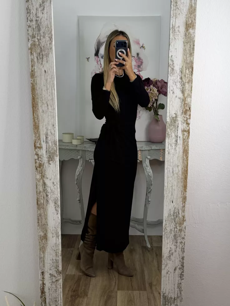 Vestido Algodón negro nudo cintura