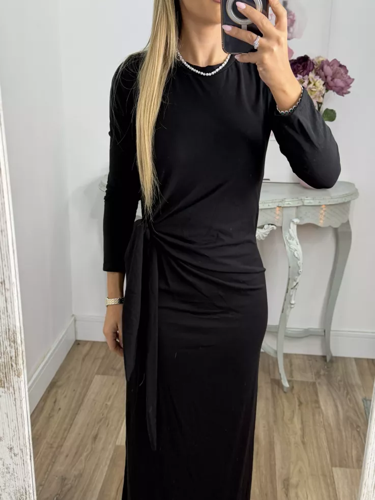 Vestido Algodón negro nudo cintura