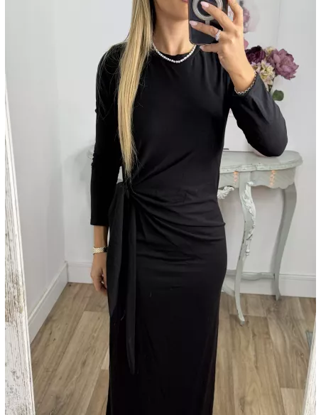 Vestido Algodón negro nudo cintura