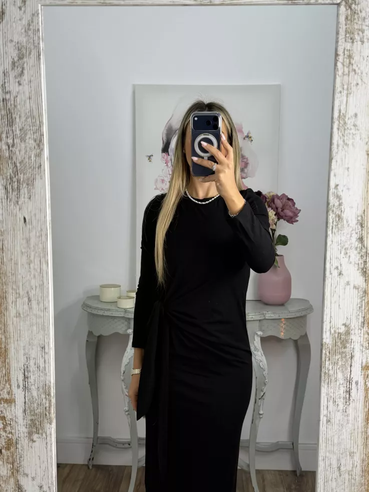 Vestido Algodón negro nudo cintura
