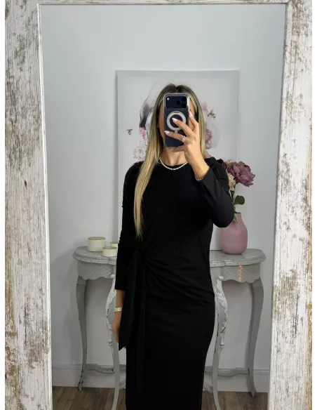 Vestido Algodón negro nudo cintura
