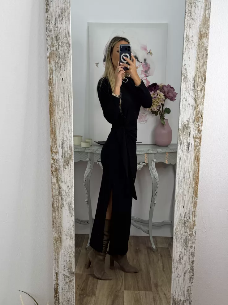 Vestido Algodón negro nudo cintura