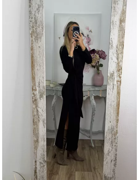 Vestido Algodón negro nudo cintura