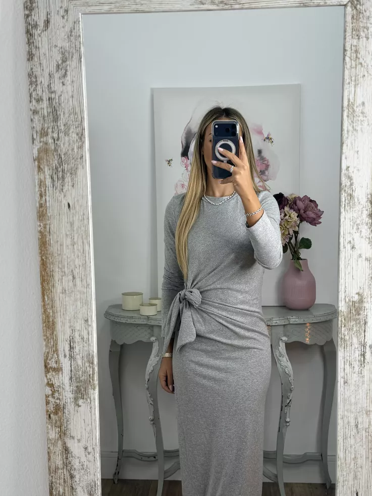 Vestido Algodón gris nudo cintura