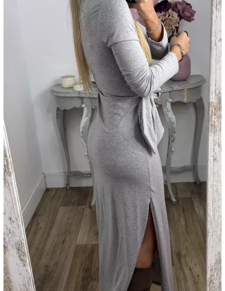 Vestido Algodón gris nudo cintura