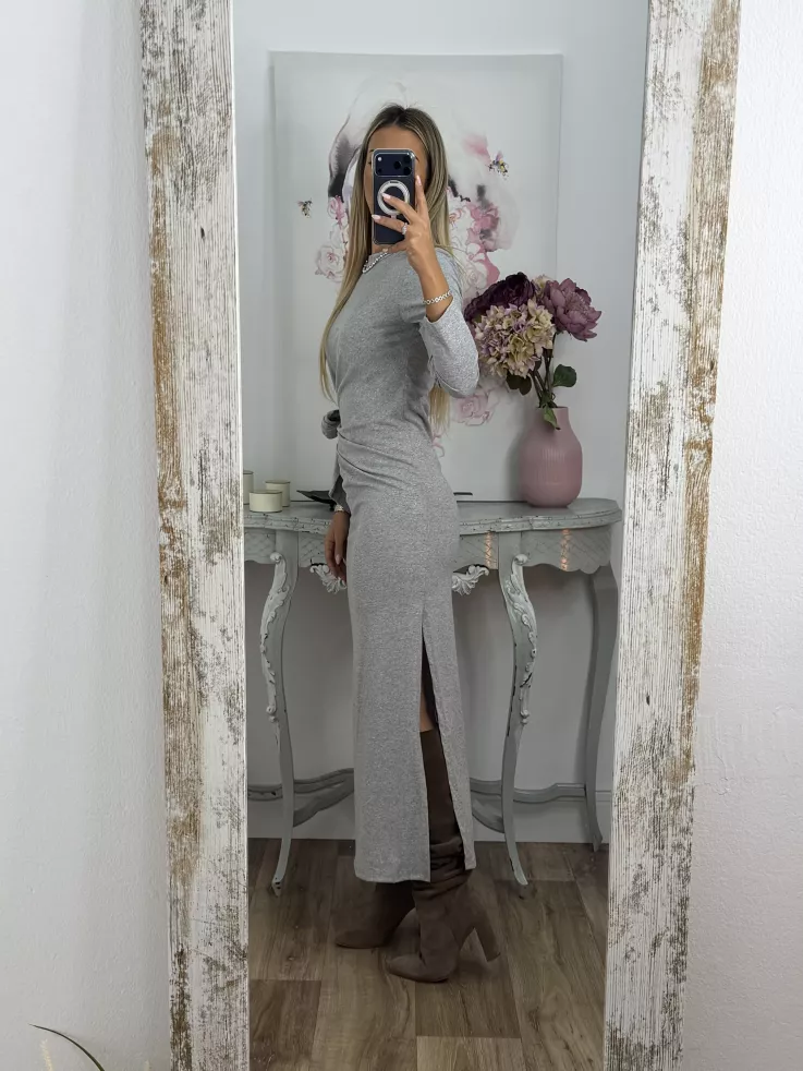 Vestido Algodón gris nudo cintura