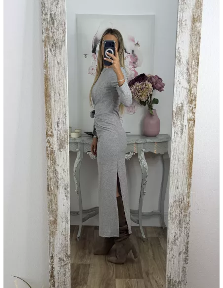 Vestido Algodón gris nudo cintura