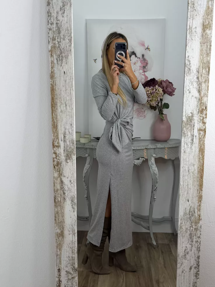 Vestido Algodón gris nudo cintura