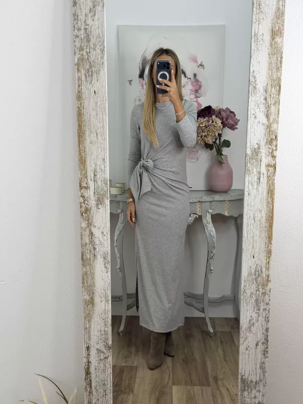 Vestido Algodón gris nudo cintura